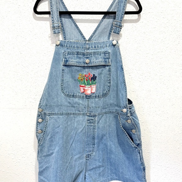 Cherokee Light Blue Denim Overalls with Floral Embroidery XL - Picture 4 of 7